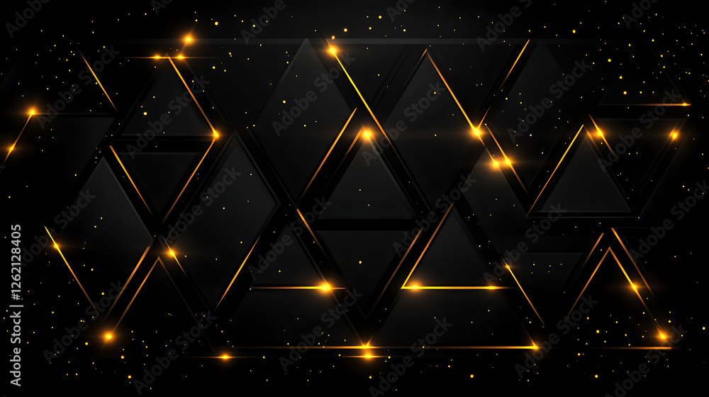 Poster geometric arrangement of black triangles and golden lines on a dark background design element