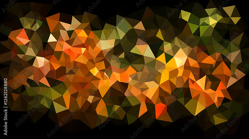 Poster geometric design of autumnal hues and earth tones in abstract composition with triangular fragments