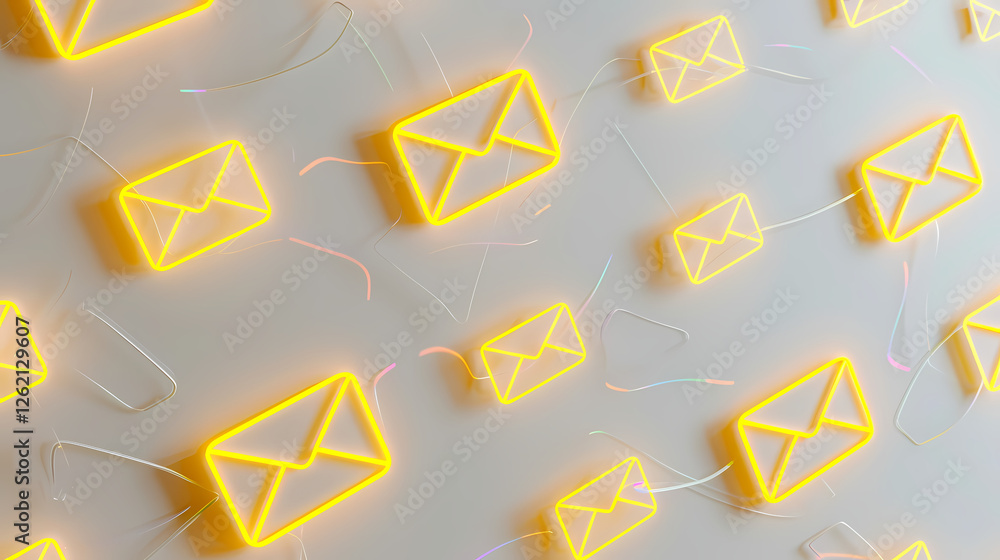 Poster Bright neon envelope signs create a vibrant atmosphere in a modern setting. Generative AI