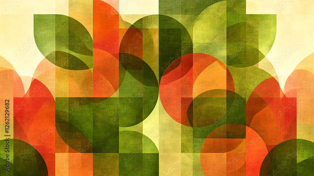 Aufkleber geometric harmony abstract composition of circles squares and rectangles in tones of green and orang