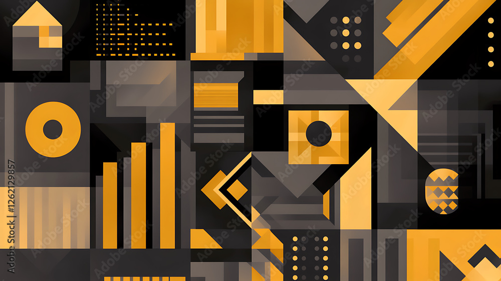 Poster geometric harmony of graphics abstract visualization in tones of gold and gray artistic display