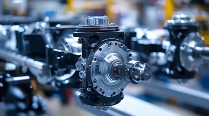 Obraz premium Advanced automated systems efficiently install fuel systems and brakes at a car manufacturing plant, showcasing modern assembly line technology and precision engineering