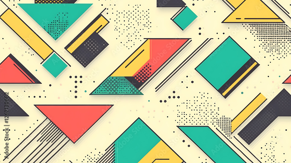 Poster geometric pattern with triangles and squares in retro style design for creative projects and arts
