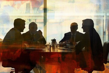 Business professionals collaborating on data processing strategies in a modern meeting space, data processing over diverse business people at meeting