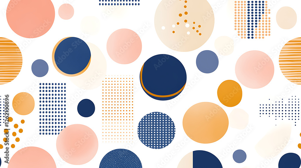 Poster geometric shapes pattern with circles and dots retro style contemporary art background design