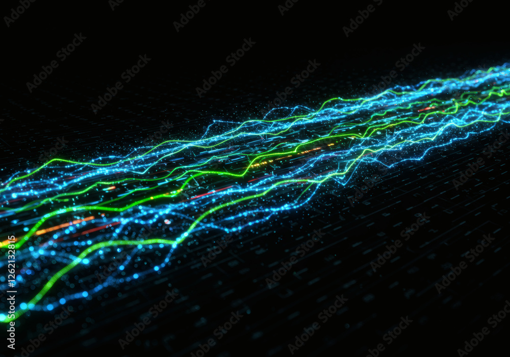 Poster abstract glowing energy stream, futuristic data flow, generative ai image