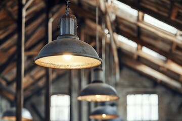 Title: Rustic Industrial Pendant Lights in a Vintage Warehouse