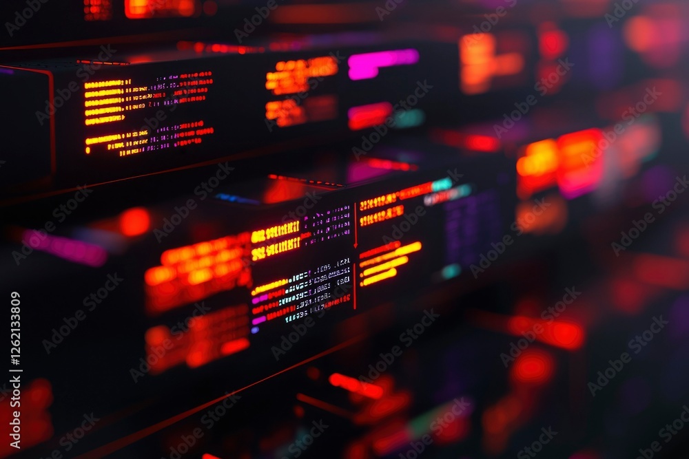 Poster illuminated digital data streams flowing through servers