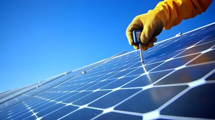 Close up of worker hand in glove holding a hex