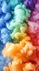 A vibrant swirl of colorful smoke in shades of blue, green, yellow, and orange, creating a dynamic and artistic visual effect.
