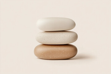  Nature’s Geometry Three Balanced Stones on a Neutral, Tranquil Surface.