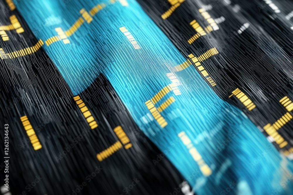 Poster financial data processing showcased over botswana's flag with vibrant colors and intricate patterns,
