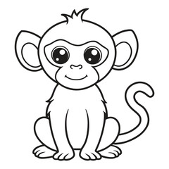 Vector illustration of monkey isolated on white background. Coloring book.
