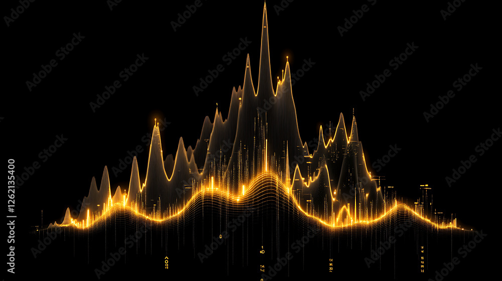 Poster golden abstract technological chart visualization of data glowing on black background