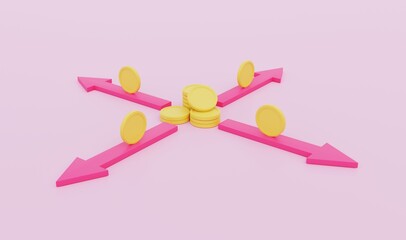 Financial business coin distribution concept. 3D illustration