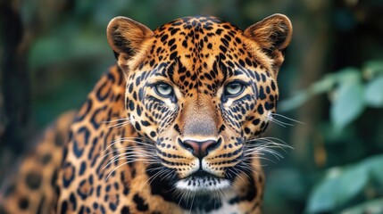 Fototapeta premium A majestic leopard in the wild, capturing a moment of intense focus.