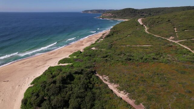 Turquoise Ocean At Glenrock Beach In Merewether, NSW, Australia - Aerial Drone Shot