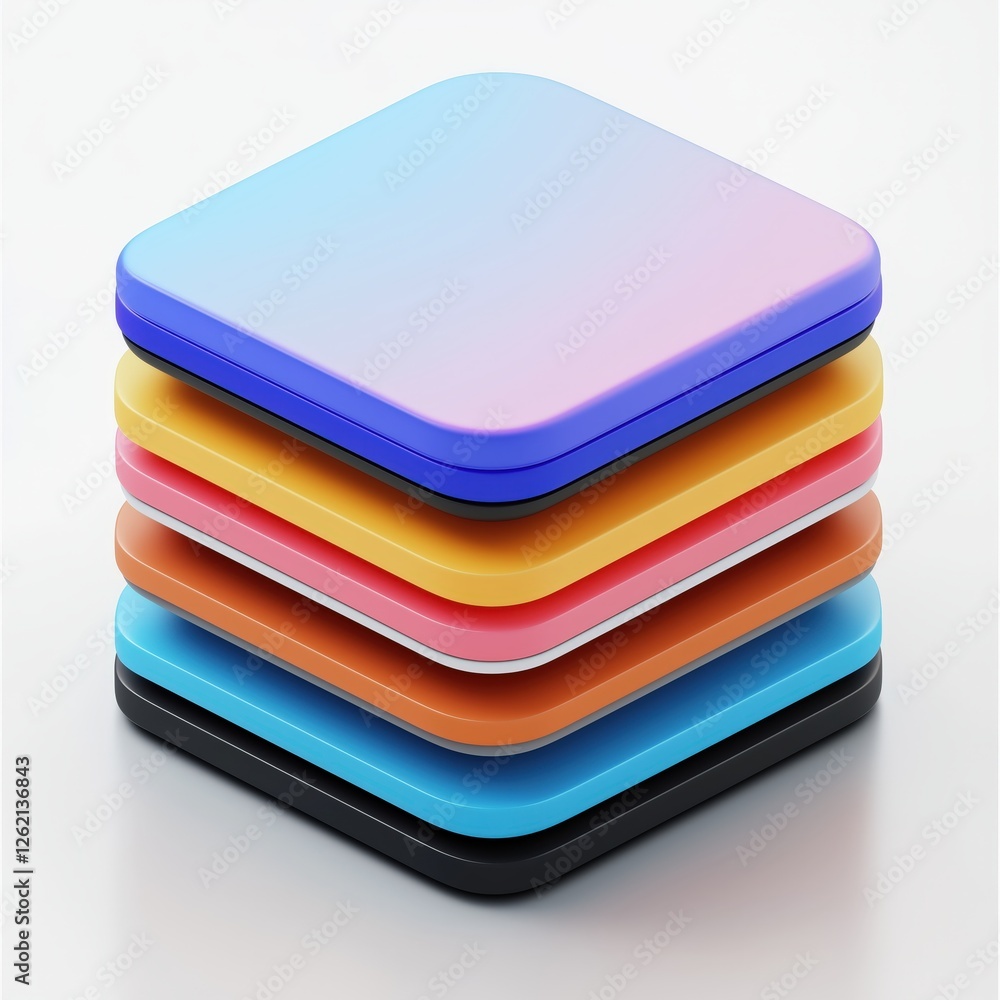 Poster stack of colorful rounded squares creates a vibrant and modern design evoking a sense of playful org