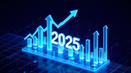 Naklejka premium 2025 Financial Growth and Market Trends with Rising Graph Bars