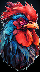 Fototapeta premium Colorful rooster illustration with vibrant feathers and striking features. Generative AI