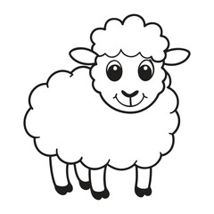 Vector illustration of sheep isolated on white background. For kids coloring book.