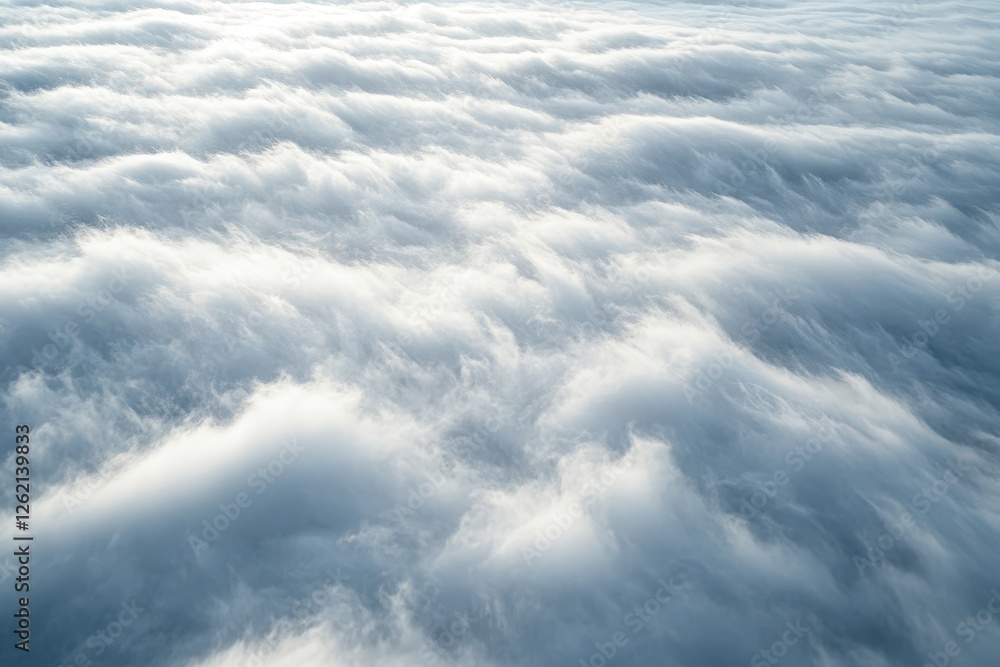 Poster close view of a thick layer of clouds creating a serene aerial landscape above the earth's surface a