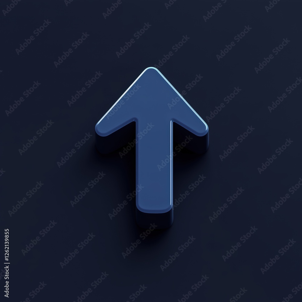 Poster a simple dark blue arrow points upwards in a 3d render suggesting direction progress or navigation i