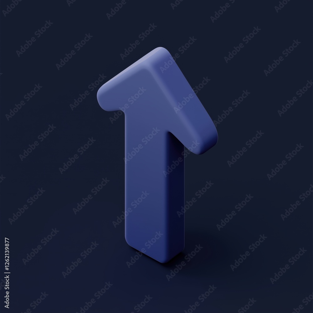 Poster a minimalist 3d arrow pointing upwards rendered in a solid blue color against a dark background it h