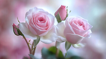 Soft Pink Roses in Full Bloom with Velvety Petals