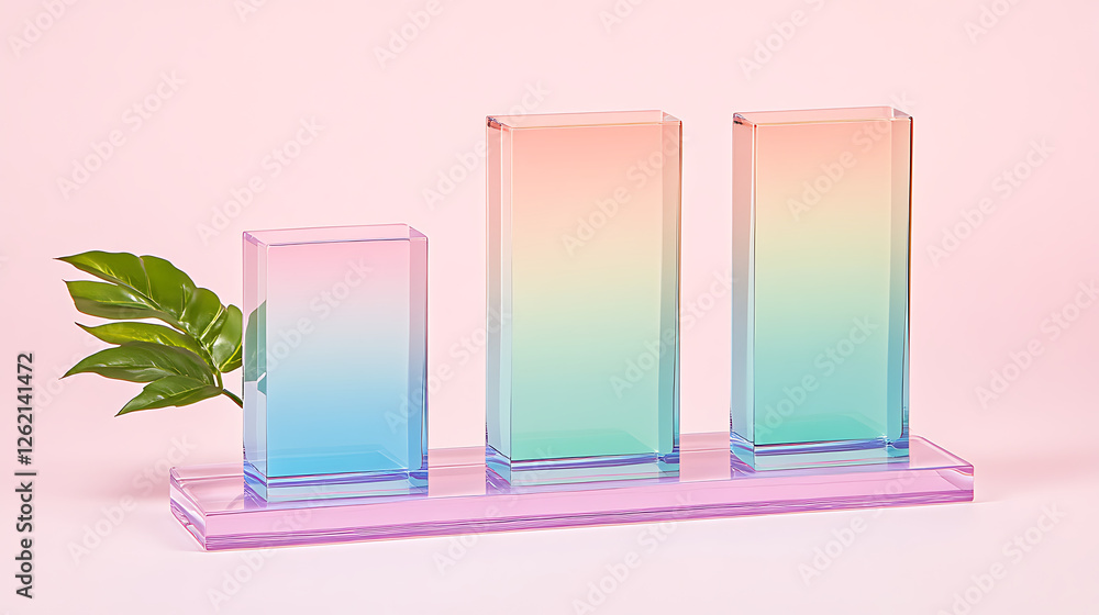 Poster gradient glass blocks showing growth and spring freshness on a light pink background for modern desi
