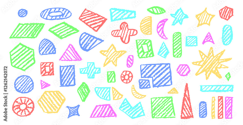 Aufkleber set of basic geometric shapes. circle, square, rectangle, triangle and other polygons drawn with cha