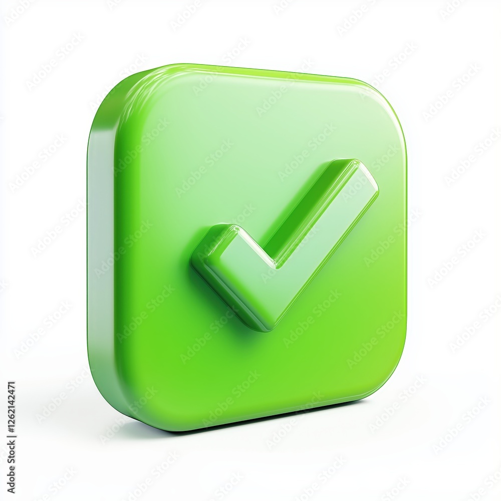 Poster a vibrant green checkmark icon symbolising approval completion or validation rendered in a sleek mod