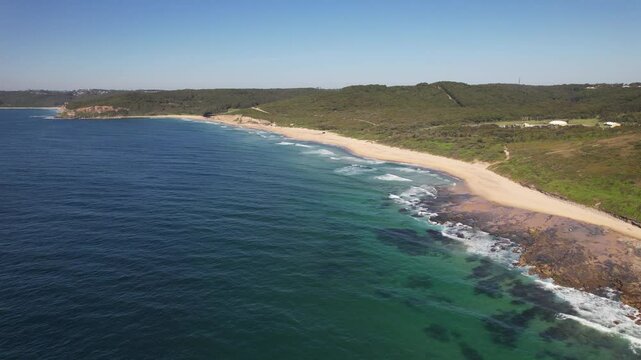 Idyllic Scenery Of Glenrock Beach In Summer In New South Wales, Australia - Aerial Shot