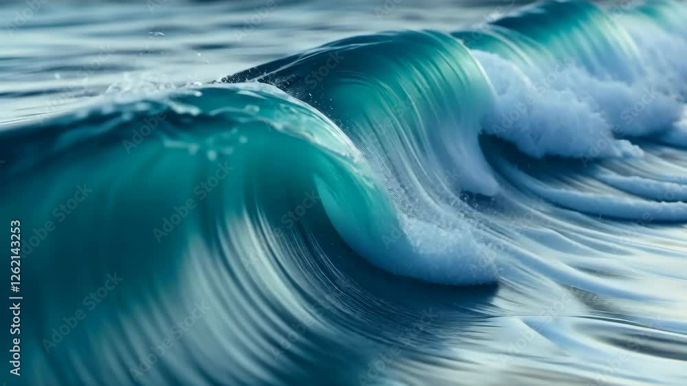 Poster dynamic ocean wave curl and flow in highresolution sequence capturing vibrant blue tones