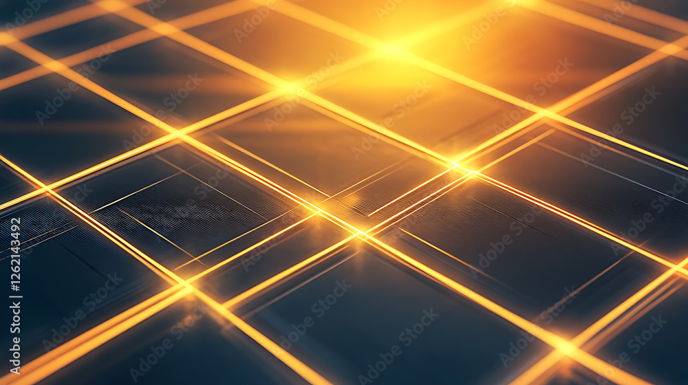 Poster grid network with shining golden lines futuristic abstract design tech theme backdrop