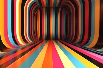 Vibrant Dimensional Kaleidoscopic Tunnel with Flowing Retro Curves and Shapes