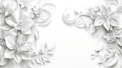 Elegant White Floral Design Background With Swirls