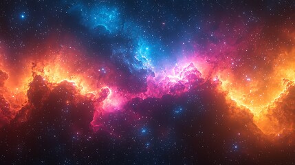Obraz premium Cosmic Dance of Fire and Ice: A mesmerizing cosmic landscape where vibrant hues of red, orange and blue collide in a breathtaking nebula.