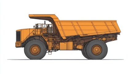 Fototapeta premium Large Orange Dump Truck Side View Detailed Illustration