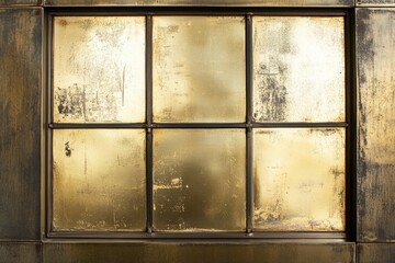 Six paned golden hued window with dark framework element