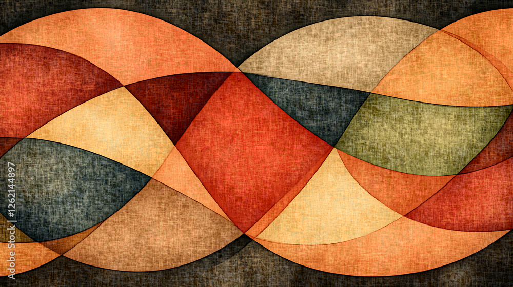 Poster harmonious blend of autumn hues and interlocking curves in an abstract geometric design artwork
