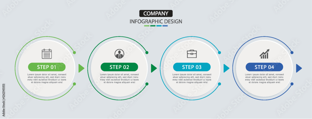 Poster infographics circle timeline with 4 number data template. illustration business abstract background.