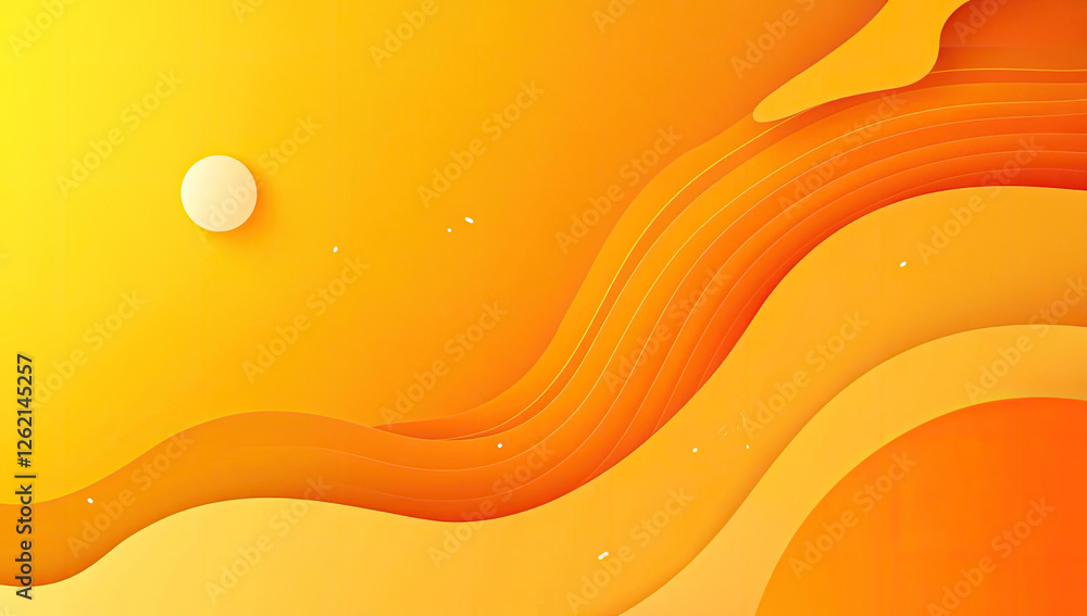 Poster abstract orange and yellow wave background design with layered paper effect and small white circle