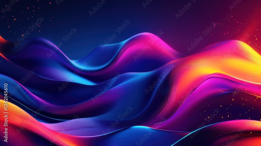Poster vibrant abstract waves in vivid colors with smooth flowing patterns