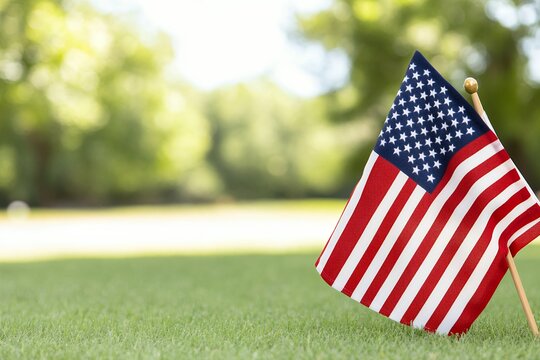 American Flag on Golf Course Grass