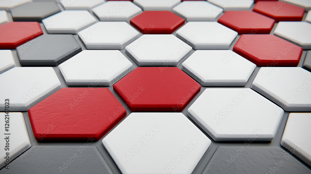 Poster hexagonal pattern of red white and gray tiles floor design background for geometric presentation