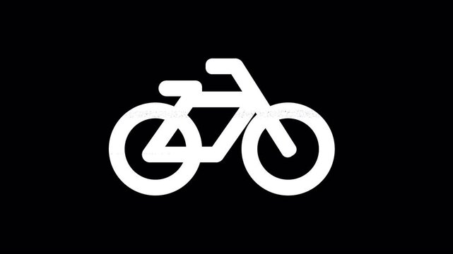 Icon bicycle is distorted. Glitch. Noise, chromatic aberration, geometric distortion. Transparent background, looped. In-Out looped. Alpha BW at the end