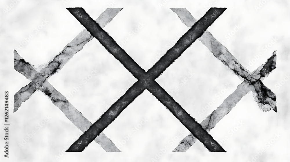 Poster intersecting diagonal lines creating an abstract geometric pattern in a monochromatic style