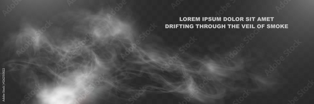 Poster realistic white smoke or mist effect with soft, swirling patterns on a transparent background. perfe