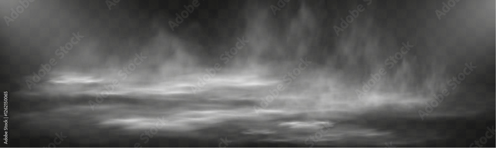 Poster realistic white smoke or mist effect with soft, swirling patterns on a transparent background. perfe